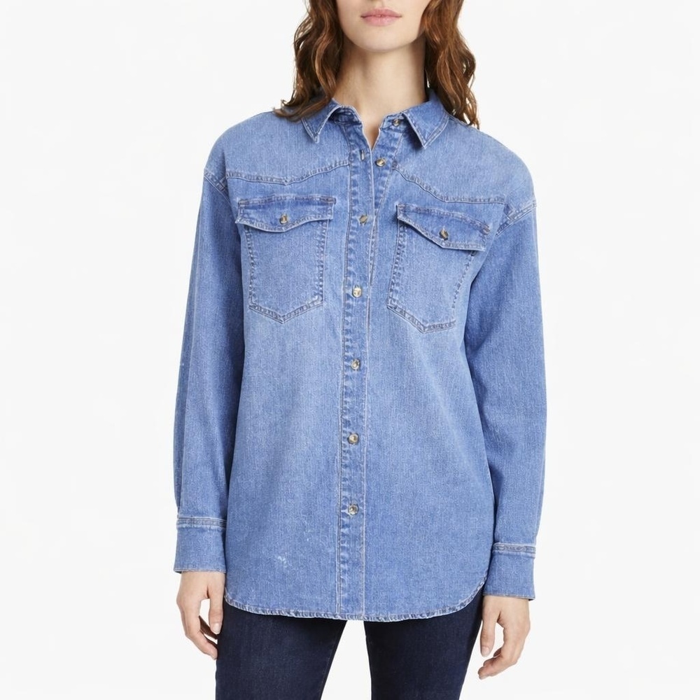 Gloria Vanderbilt Women's M Button-Up Denim Shirt Blue H1100